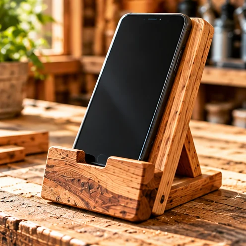 AI illustration of a handmade wooden phone stand