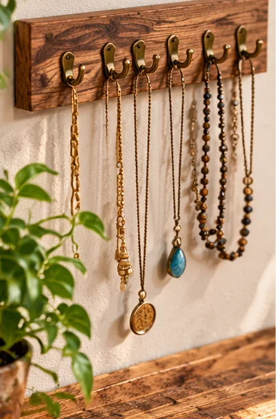 AI illustration of a handmade wooden jewelry rack gift