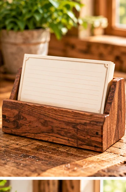 AI illustration of a handmade wooden recipe card stand gift