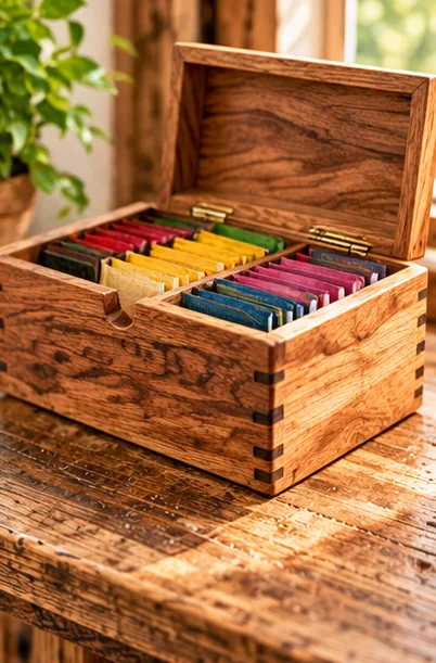 AI illustration of a handmade wooden tea box gift