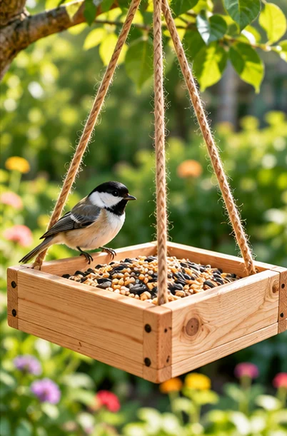 AI-generated illustration of simple bird feeder tray