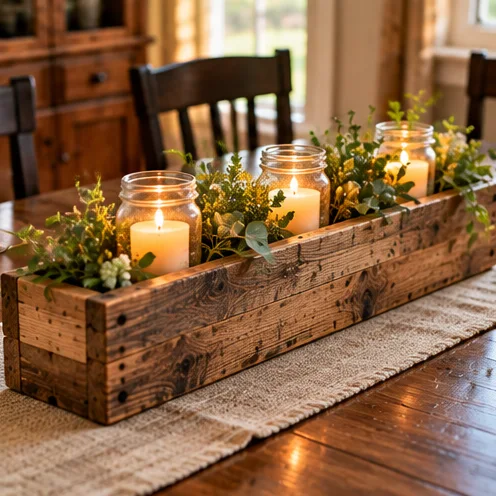 AI illustration of table centerpiece box made from rustic reclaimed wood