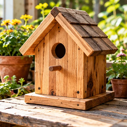 AI illustration of birdhouse made from reclaimed wood