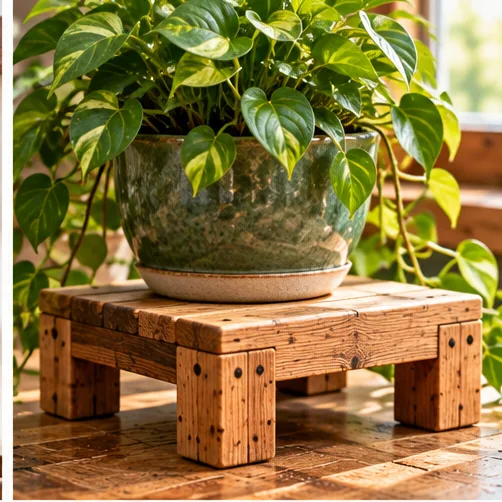 AI illustration of handmade plant risers in a rustic setting