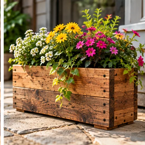 AI illustration of handmade small planter boxes in a rustic setting